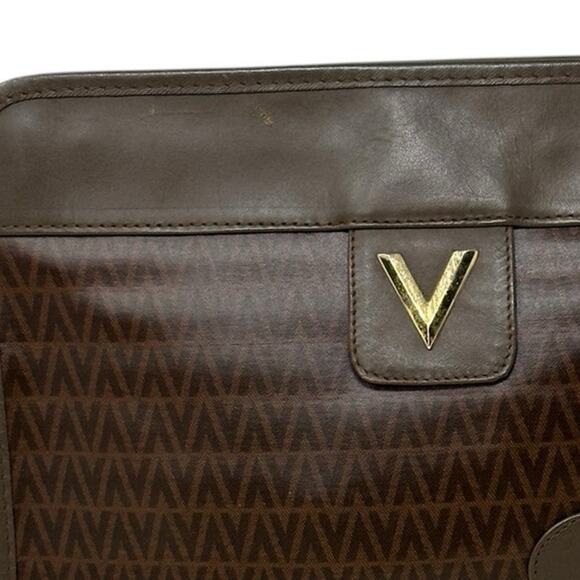 Valentino brown leather V pattern clutch bag - Picture 5 of 15